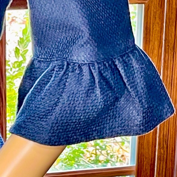 ▪️NANETTE LEPORE▪️Retro Navy Ruffle Bell Sleeve Textured Cotton Blend Blazer - Picture 5 of 6